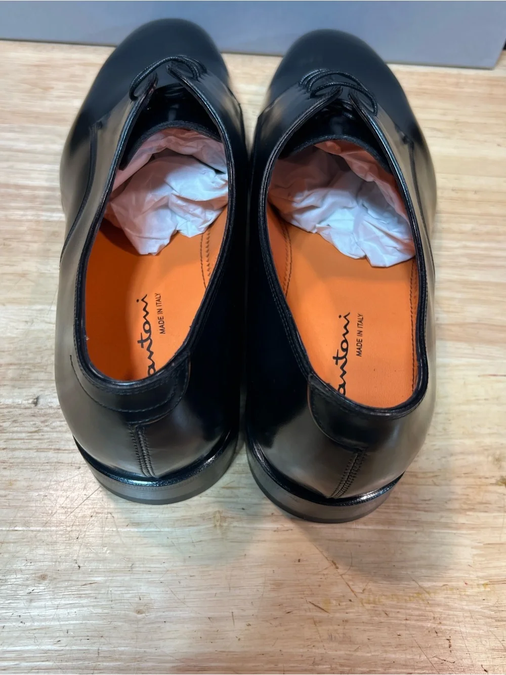 Santoni Archer Black Calfskin Leather Plain Toe Derby Shoes US 11M Made In 🇮🇹